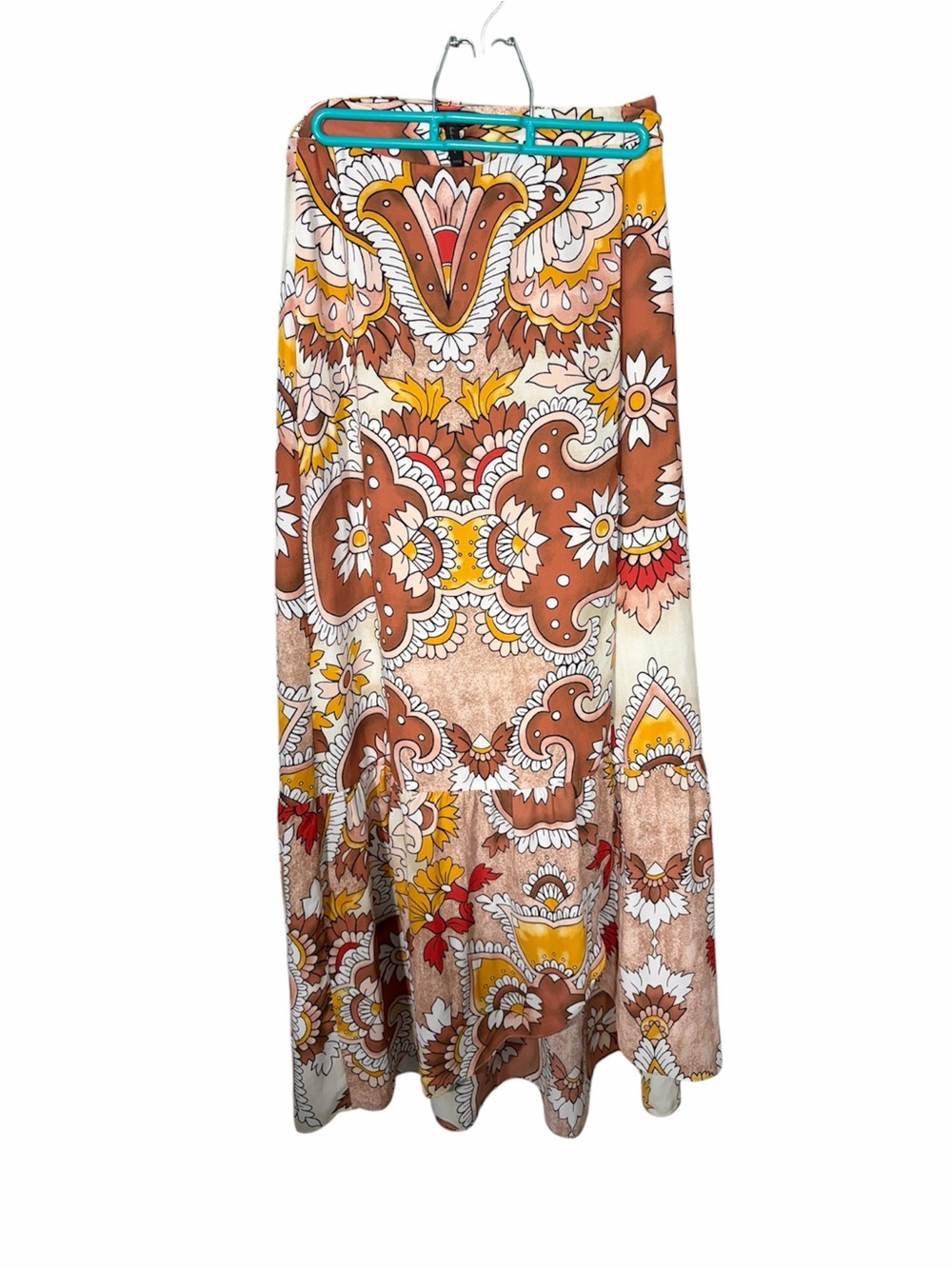 BCBGMaxAzria Boho Western Maxi Wrap Skirt in Brown, Yellow & White